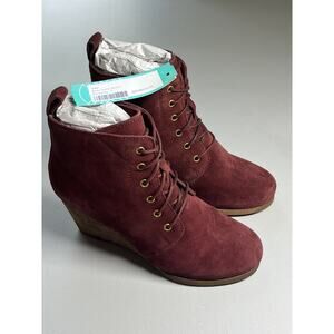 Diba Ankle Boots Womens 7 Blake Suede Wedge Bootie Burgundy Lace Up Round Toe